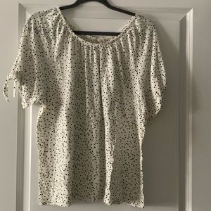 Casual Top; Style & Co.; 2X; Cream & Black; Tie Sleeve